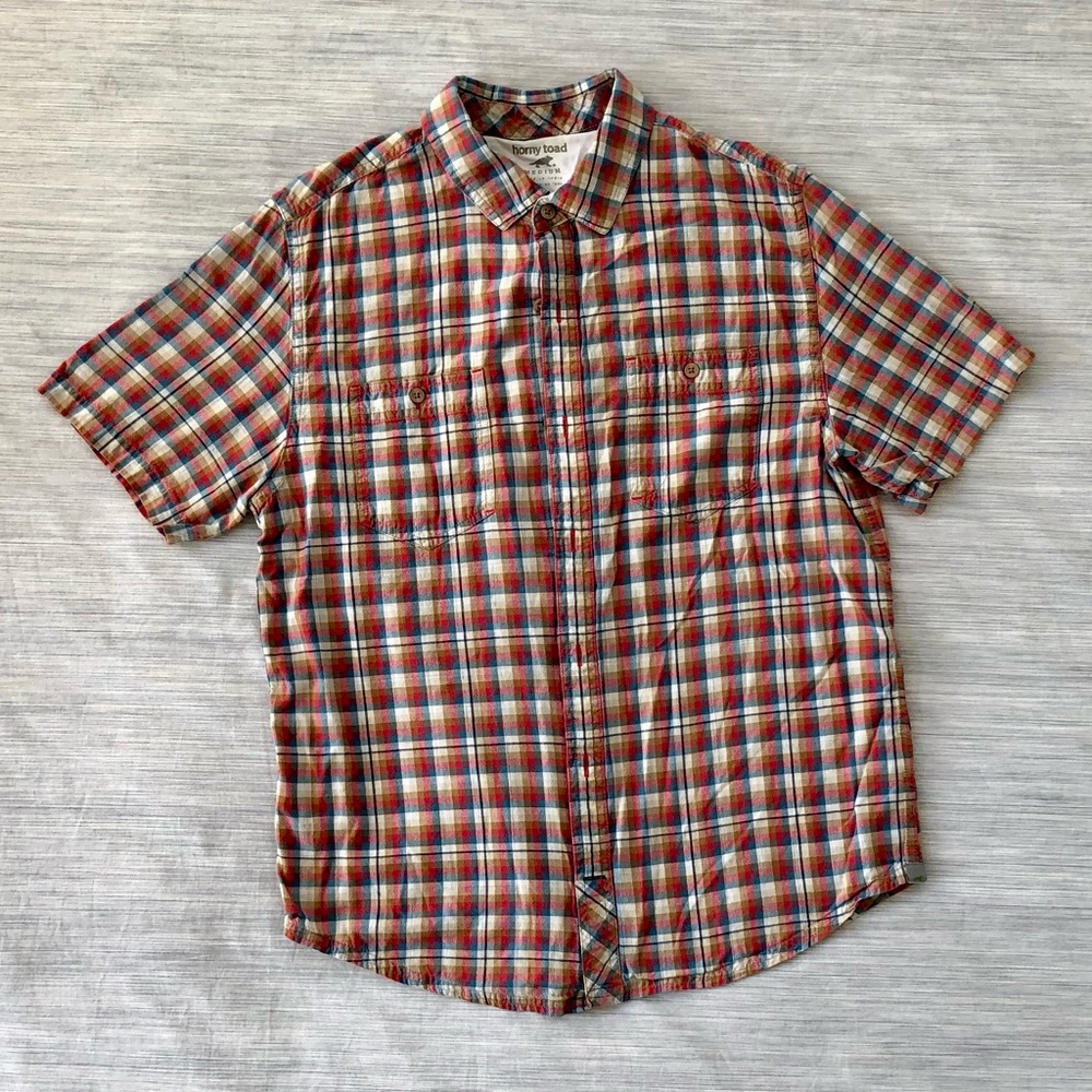 Horny Toad plaid shirt-sleeved button-down, Medium